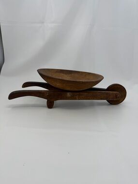 Vintage Tabletop Wheelbarrow Fruit Nut Trinket Key Bowl Wood Handmade  15”